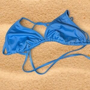 Wild Fable Blue Ribbed Triangle Bikini Top Adjustable Straps Womens Size Large